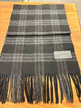 Geoffrey Beene Black and Gray Plaid CashMe Scarf with Fringe